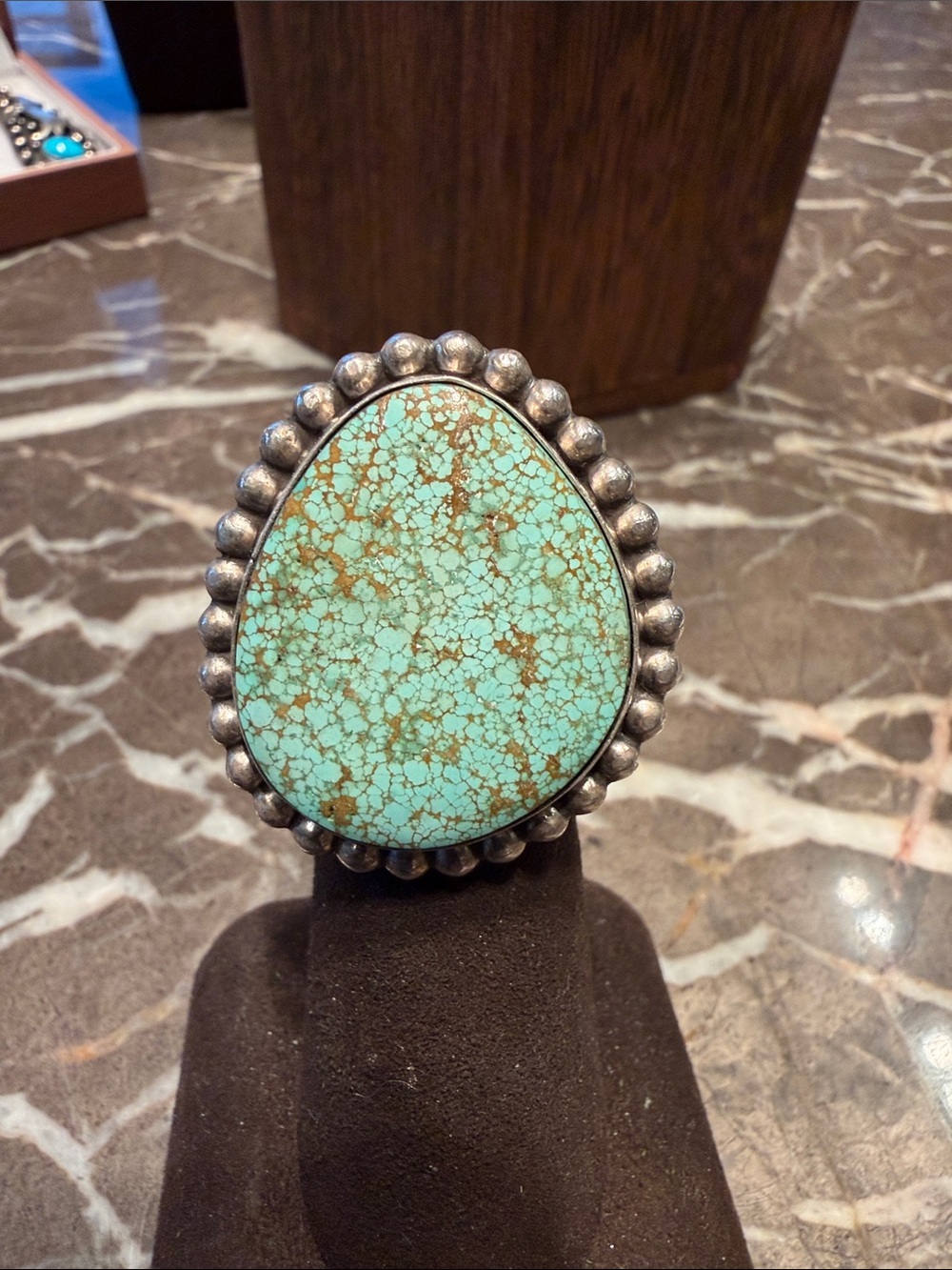 Sterling Silver Teardrop #8 Turquoise Statement Ring, Mary Spencer size 5.75